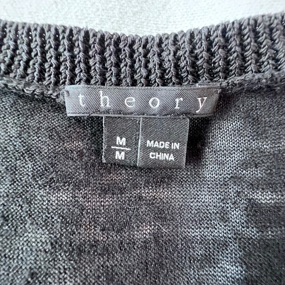 Theory Black Knit Linen Scoop Neck Tank Top Sleeveless Ribbed Trim Size Medium - Picture 8 of 9